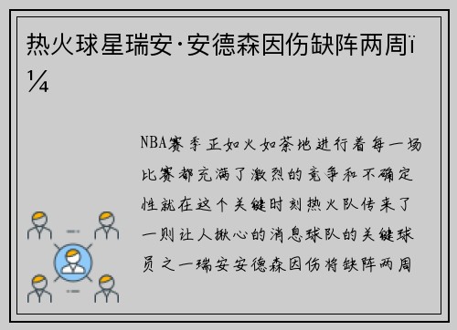 热火球星瑞安·安德森因伤缺阵两周！